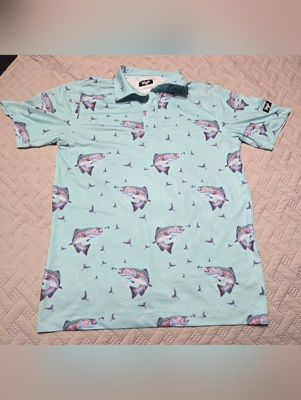 Waggle Golf Men's Performance Polo Shirt Rainbow Trout Fish Print Small
